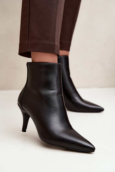 Black Eco Leather High Heel Boots With Pointed Toe Niretta