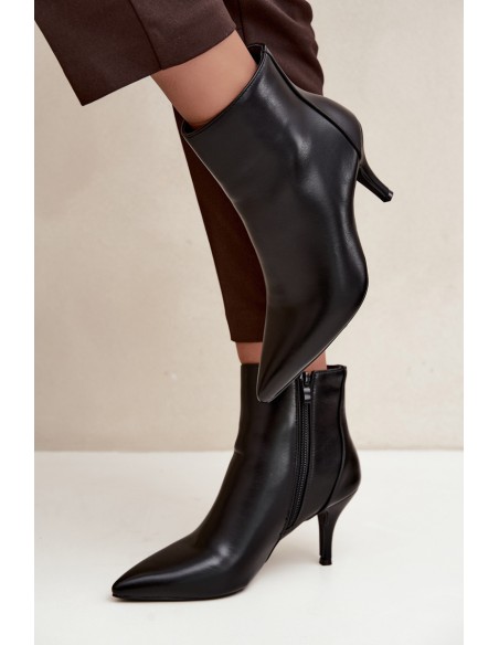 Black Eco Leather High Heel Boots With Pointed Toe Niretta