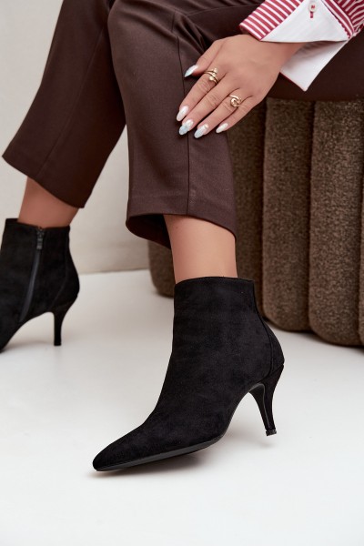 Black High Heel Ankle Boots With Pointed Toe Eco Suede Niretta