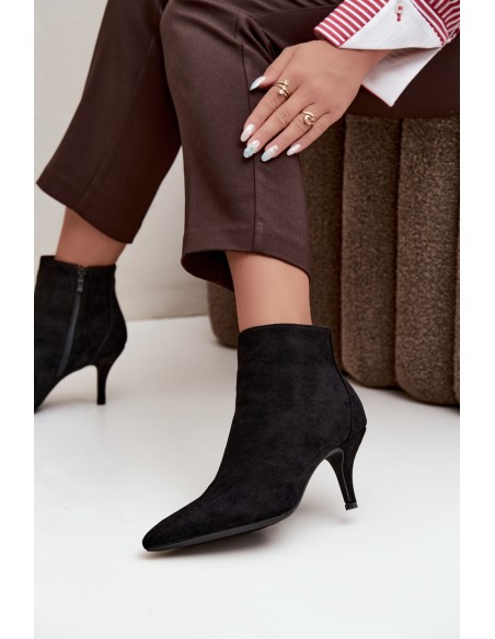 Black High Heel Ankle Boots With Pointed Toe Eco Suede Niretta