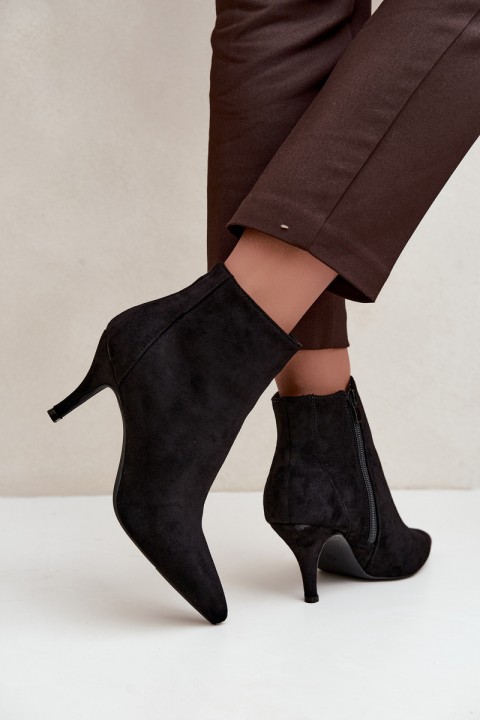 Black High Heel Ankle Boots With Pointed Toe Eco Suede Niretta