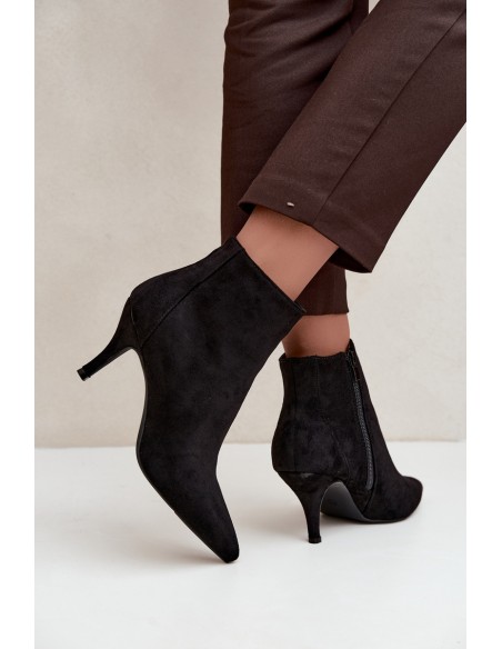 Black High Heel Ankle Boots With Pointed Toe Eco Suede Niretta