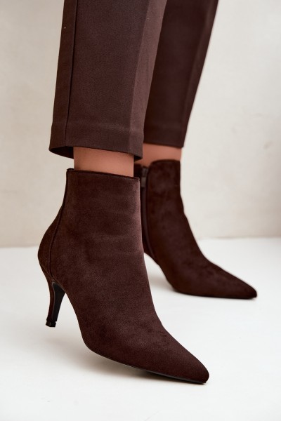 Chocolate Ecco Suede Pointed Toe High Heel Boots Niretta