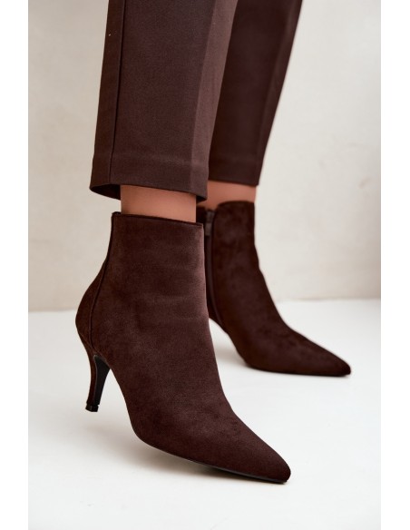 Chocolate Ecco Suede Pointed Toe High Heel Boots Niretta