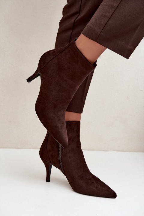 Chocolate Ecco Suede Pointed Toe High Heel Boots Niretta