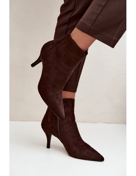 Chocolate Ecco Suede Pointed Toe High Heel Boots Niretta