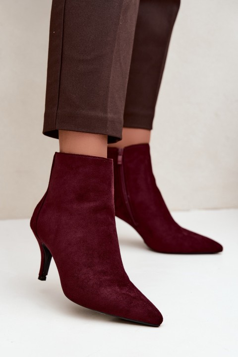 Women's High Heel Ankle Boots With Pointed Toe Eco Suede Bordeaux Niretta