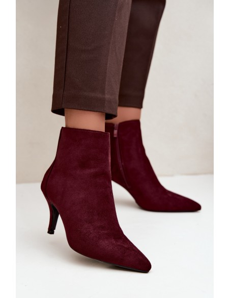Women's High Heel Ankle Boots With Pointed Toe Eco Suede Bordeaux Niretta
