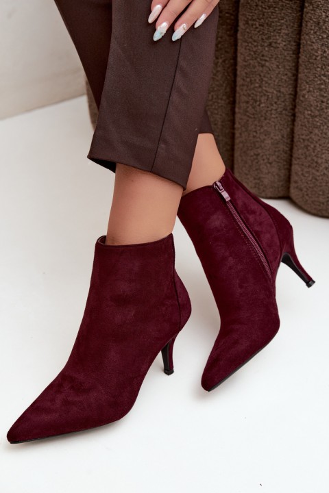 Women's High Heel Ankle Boots With Pointed Toe Eco Suede Bordeaux Niretta