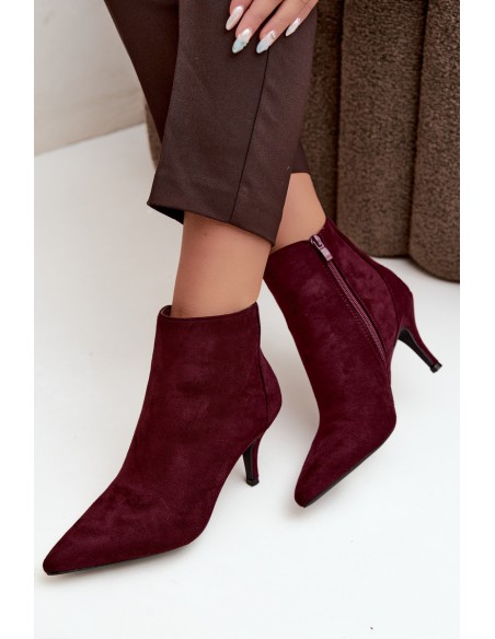Women's High Heel Ankle Boots With Pointed Toe Eco Suede Bordeaux Niretta