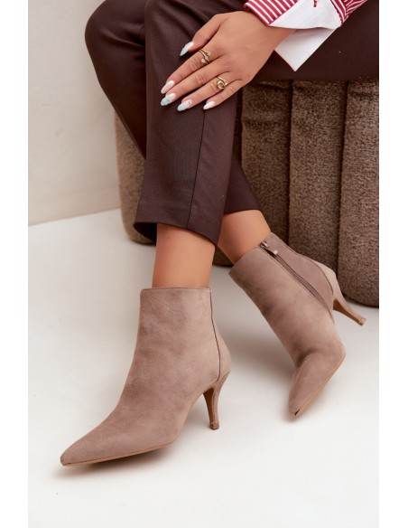 Khaki Eco Suede Pointed Toe High Heel Ankle Boots Niretta