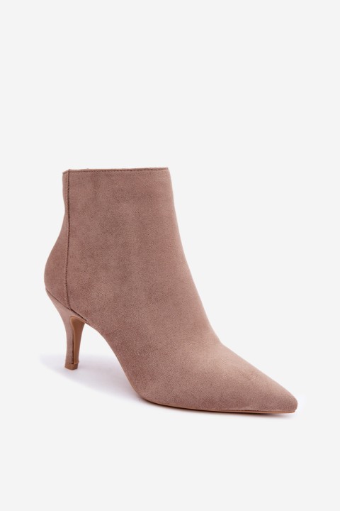 Khaki Eco Suede Pointed Toe High Heel Ankle Boots Niretta