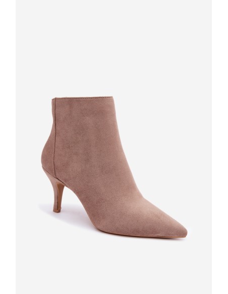 Khaki Eco Suede Pointed Toe High Heel Ankle Boots Niretta