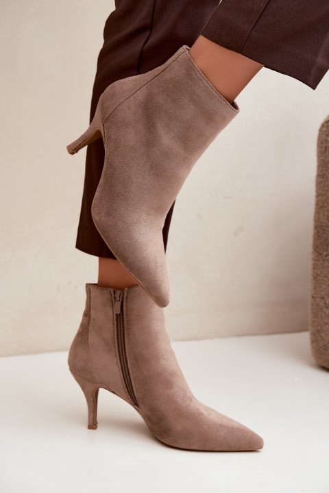 Khaki Eco Suede Pointed Toe High Heel Ankle Boots Niretta