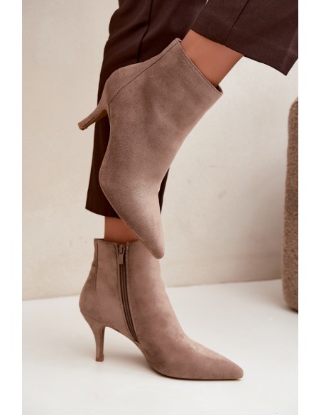 Khaki Eco Suede Pointed Toe High Heel Ankle Boots Niretta