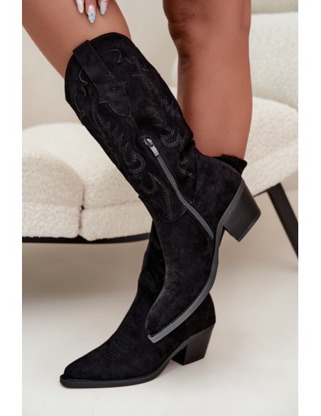 Women's Cowboy Boots with Heel Eco Suede Black Jarissa