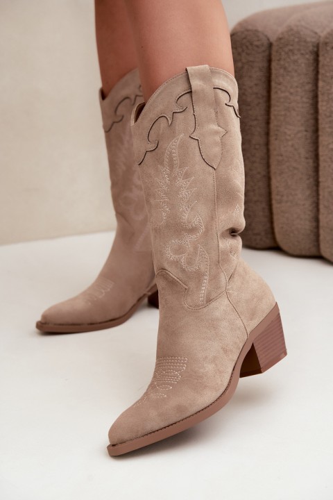 Women's Cowboy Boots Heeled Eco Suede Dark Beige Jarissa