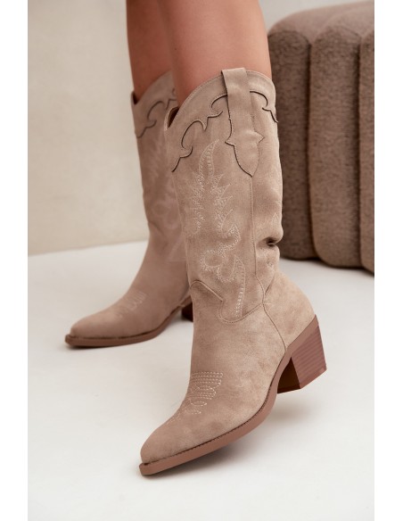 Women's Cowboy Boots Heeled Eco Suede Dark Beige Jarissa