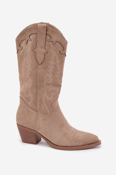 Women's Cowboy Boots Heeled Eco Suede Dark Beige Jarissa
