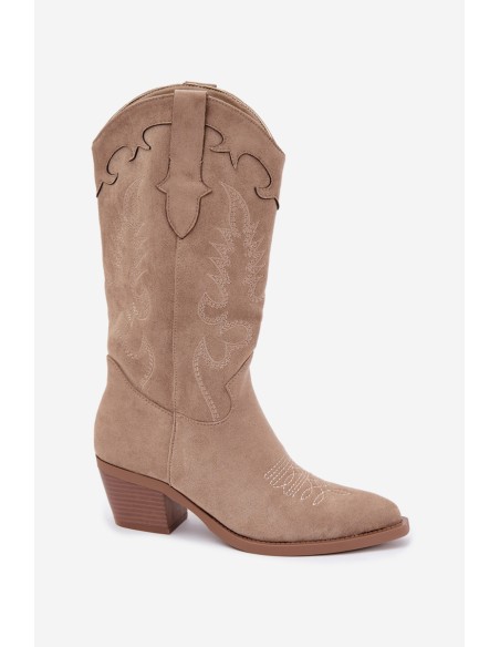 Women's Cowboy Boots Heeled Eco Suede Dark Beige Jarissa