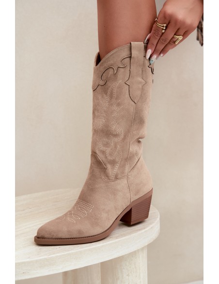 Women's Cowboy Boots Heeled Eco Suede Dark Beige Jarissa
