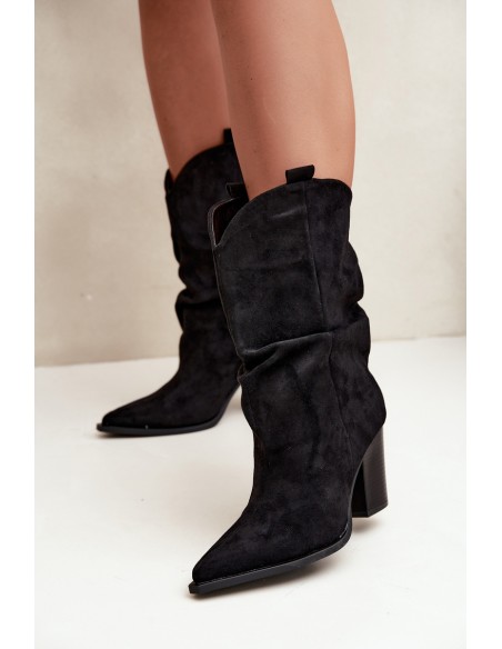 Women's Suede Ankle Boots with Ruching on Stiletto Heel Black Inela