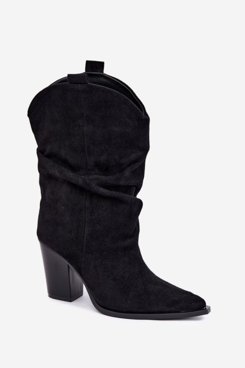 Women's Suede Ankle Boots with Ruching on Stiletto Heel Black Inela