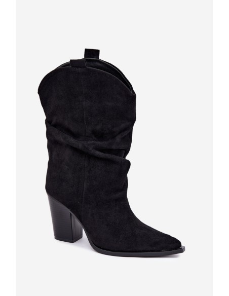 Women's Suede Ankle Boots with Ruching on Stiletto Heel Black Inela