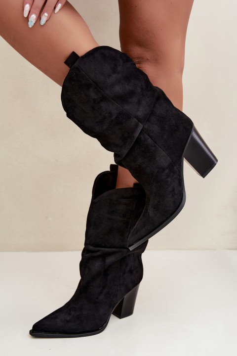 Women's Suede Ankle Boots with Ruching on Stiletto Heel Black Inela