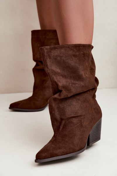 Women's Wrinkled Ankle Boots With Cut Heel Slip-On Brown Cazela