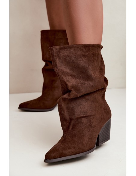 Women's Wrinkled Ankle Boots With Cut Heel Slip-On Brown Cazela