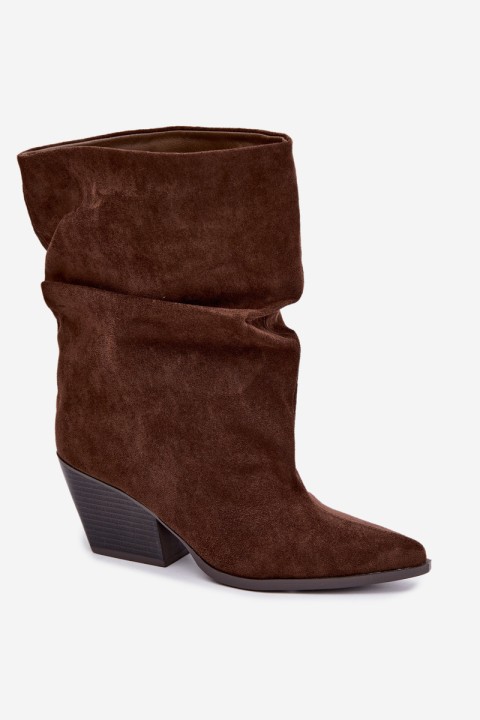 Women's Wrinkled Ankle Boots With Cut Heel Slip-On Brown Cazela