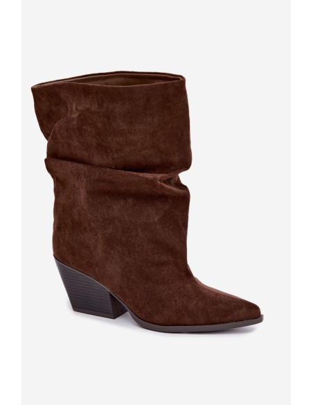 Women's Wrinkled Ankle Boots With Cut Heel Slip-On Brown Cazela