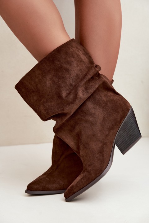 Women's Wrinkled Ankle Boots With Cut Heel Slip-On Brown Cazela