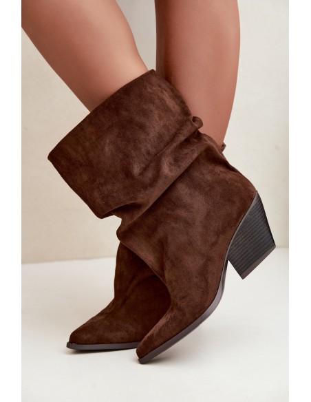 Women's Wrinkled Ankle Boots With Cut Heel Slip-On Brown Cazela