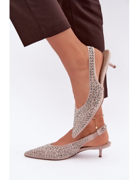 Women's Kitten Heel Sandals With Buckles Beige Madden
