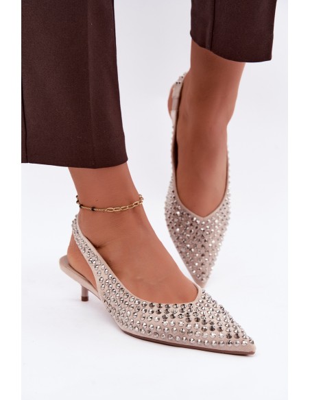 Women's Kitten Heel Sandals With Buckles Beige Madden