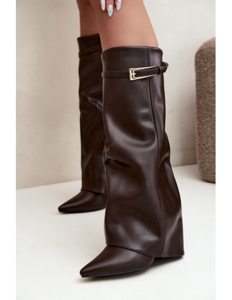 Chocolaty Amrie Block Heel Boots with Curved Shaft and Buckle