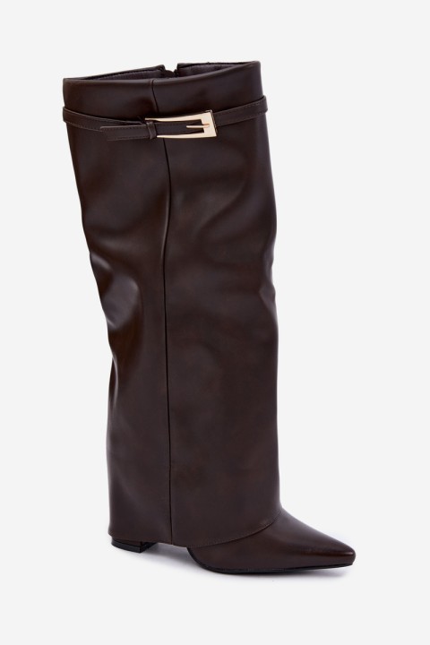 Chocolaty Amrie Block Heel Boots with Curved Shaft and Buckle