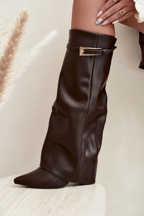 Chocolaty Amrie Block Heel Boots with Curved Shaft and Buckle
