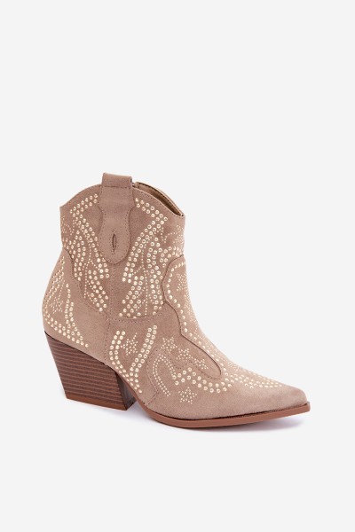 Beige Cowboy Ankle Boots with Gold Embellishment Selden 2