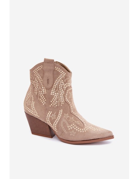 Beige Cowboy Ankle Boots with Gold Embellishment Selden