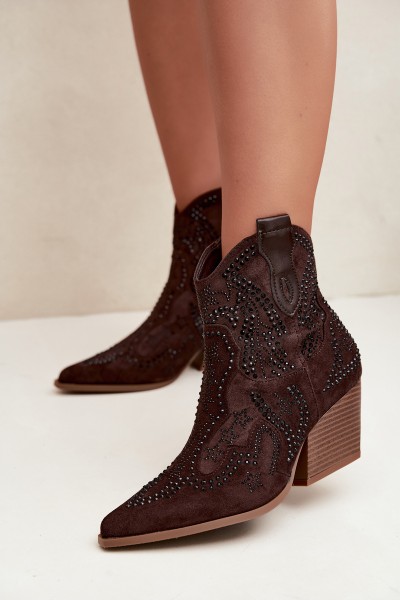 Women's Cowboy Ankle Boots With Black Embellishment Chocolate Selden