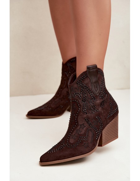 Women's Cowboy Ankle Boots With Black Embellishment Chocolate Selden