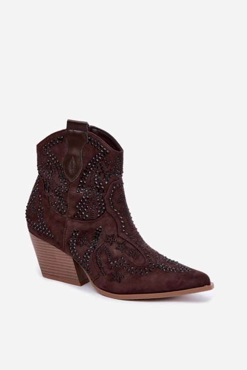 Women's Cowboy Ankle Boots With Black Embellishment Chocolate Selden