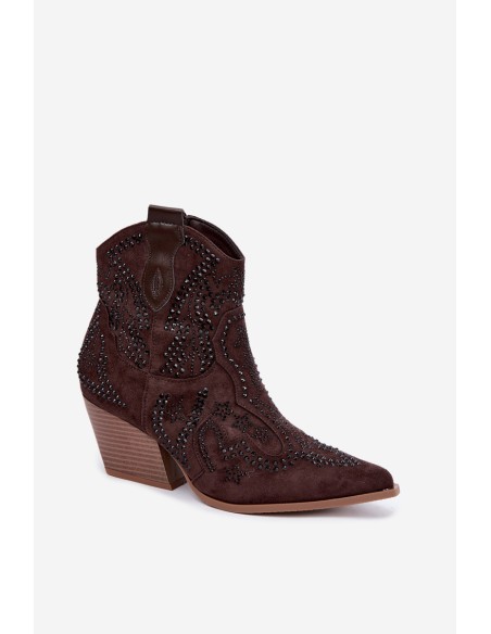 Women's Cowboy Ankle Boots With Black Embellishment Chocolate Selden