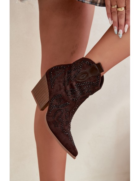 Women's Cowboy Ankle Boots With Black Embellishment Chocolate Selden