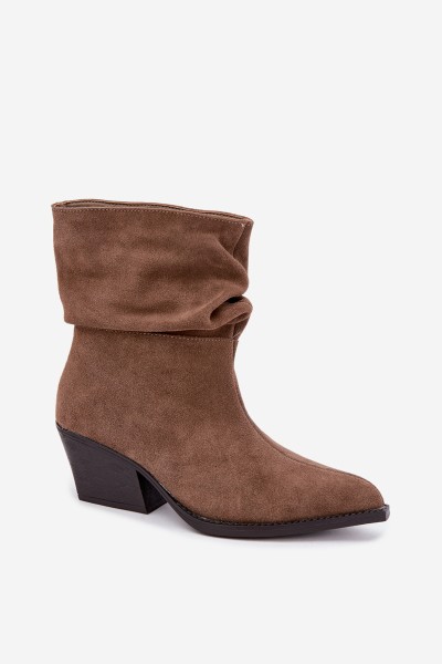 Women's Brown Ruffled Natural Suede Ankle Boots with Heel Merrin 2