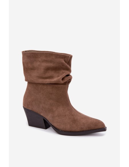 Women's Brown Ruffled Natural Suede Ankle Boots with Heel Merrin