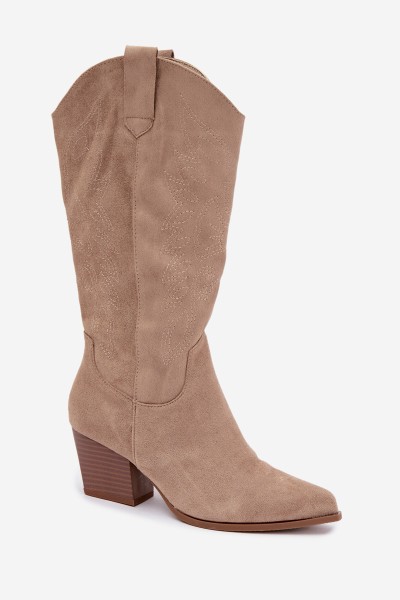 Knee-high Cowboy Boots with Heel Khaki Hartley 2